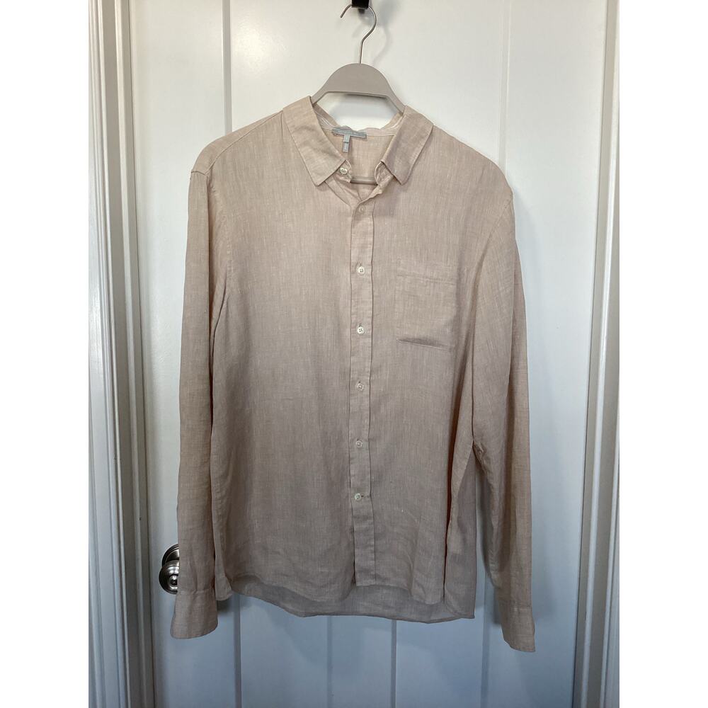 Hinson Wu Women's Luxe Linen Long Sleeve Button Down Tunic Top Beige‎ Size 1